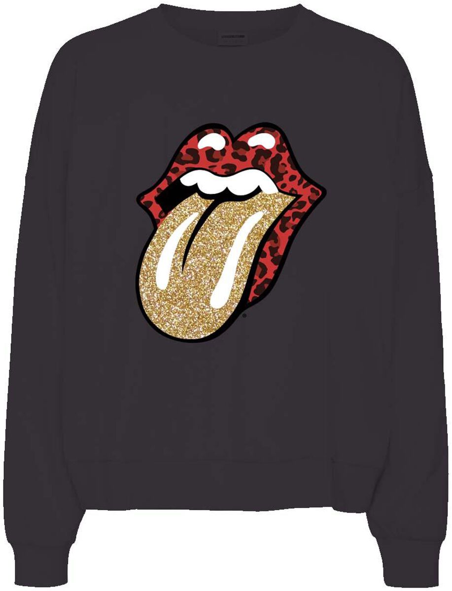 The Rolling Stones Sweatshirt - NMAriel Glitter Rolling Stones Sweat - XS to XL - for Women - black - 100% cotton Sweat Shirts Band Merchandise