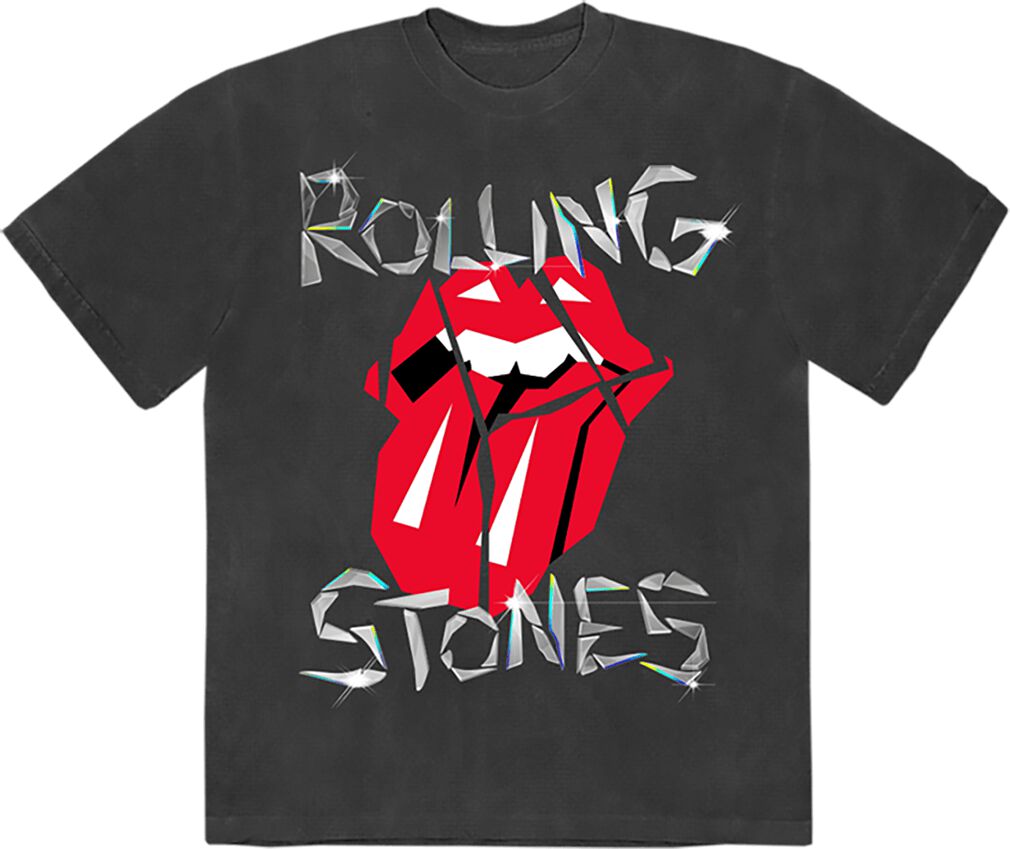 The Rolling Stones T-Shirt - Diamond Tongue Grey Washed T-Shirt - S to XXL - for Men - black - 100% cotton T-Shirts Band Merchandise