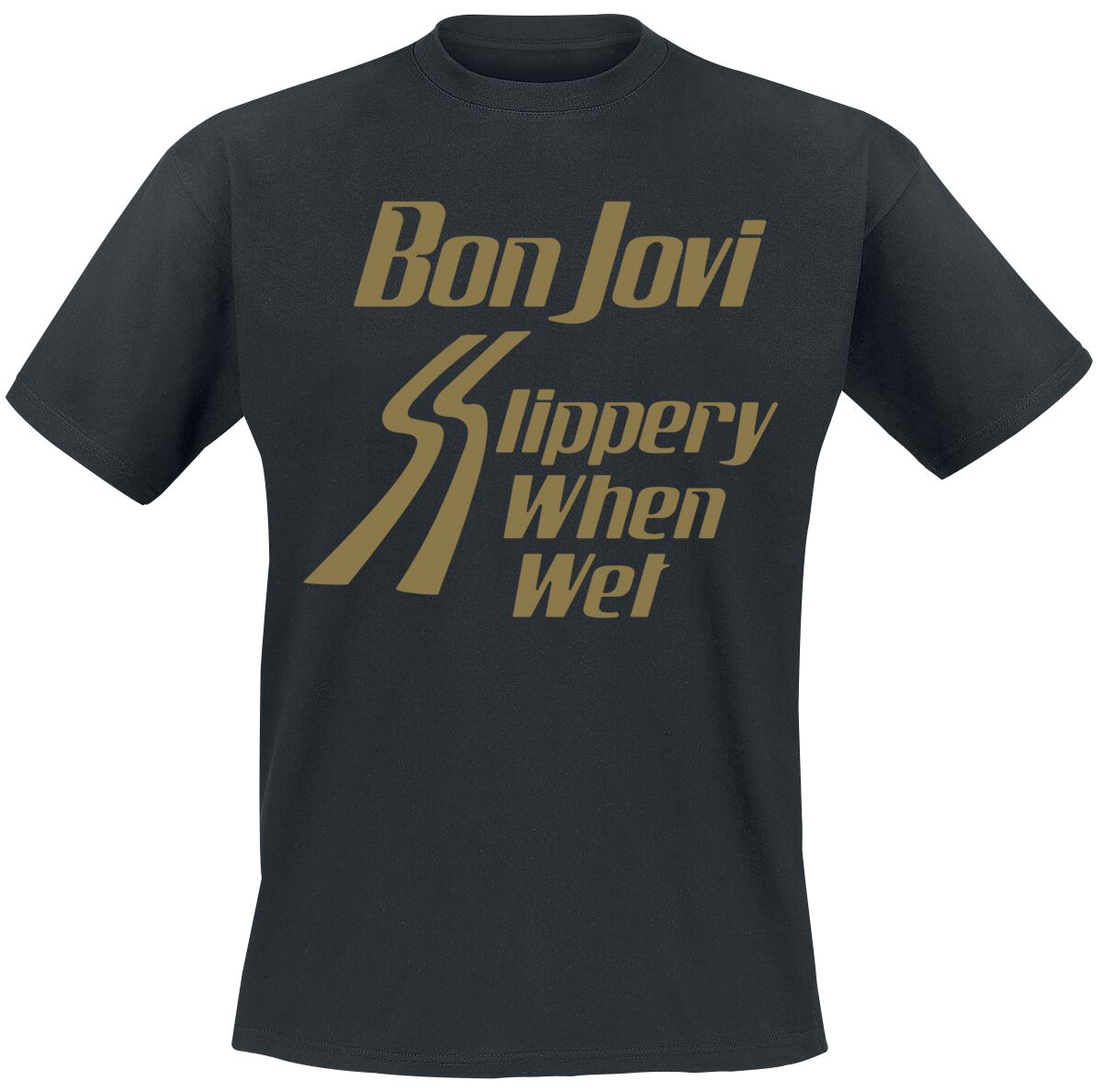 Bon Jovi T-Shirt - Slippery When Wet - S to 3XL - for Men - black - 100% cotton T-Shirts Band Merchandise