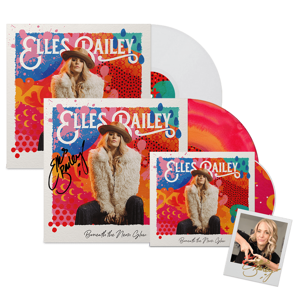 Elles Bailey - Beneath The Neon Glow CD-White Vinyl-Signed Red & Orange Fruit Salad Sunburst Vinyl