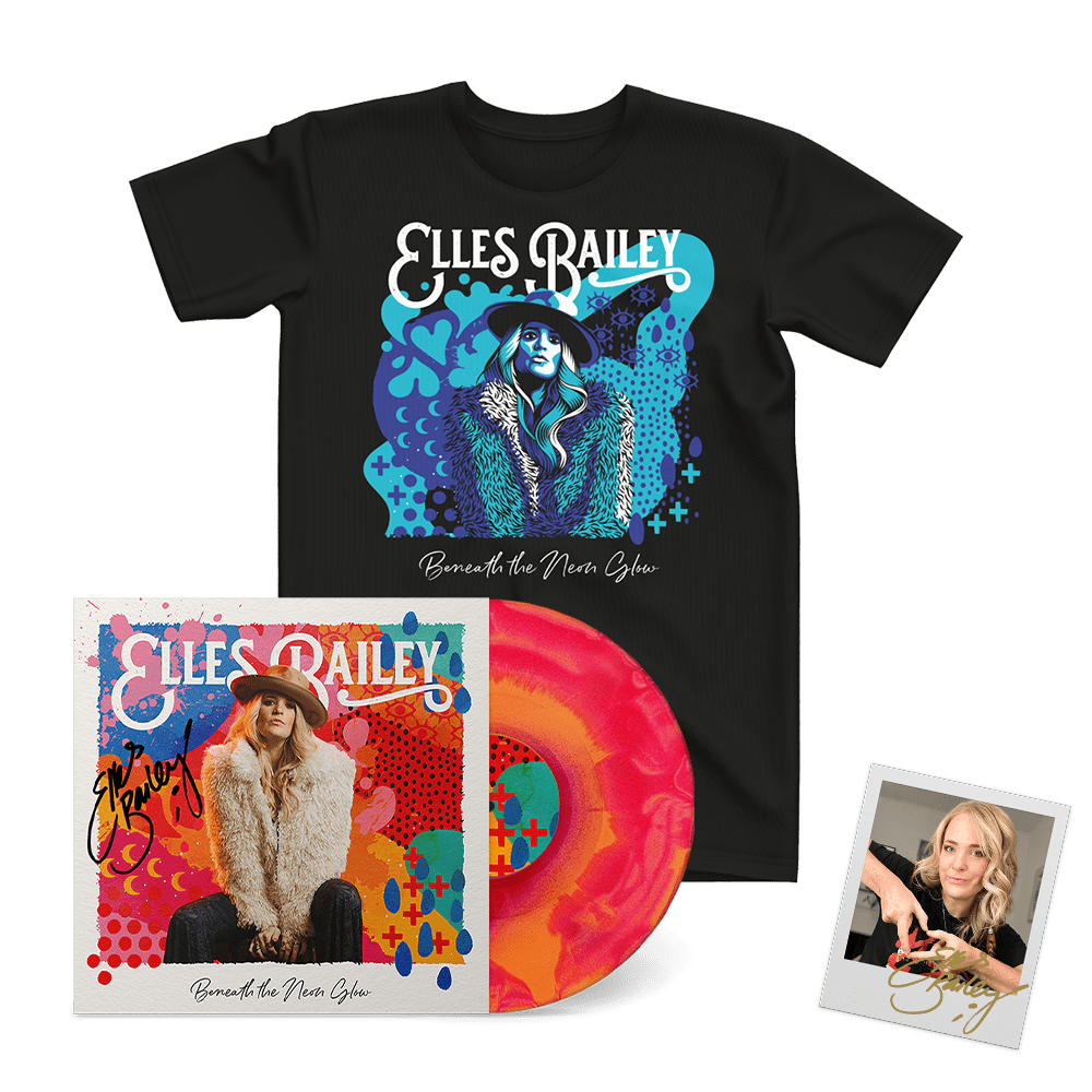 Elles Bailey - Beneath The Neon Glow Signed Red & Orange Fruit Salad Sunburst Vinyl-T-Shirt