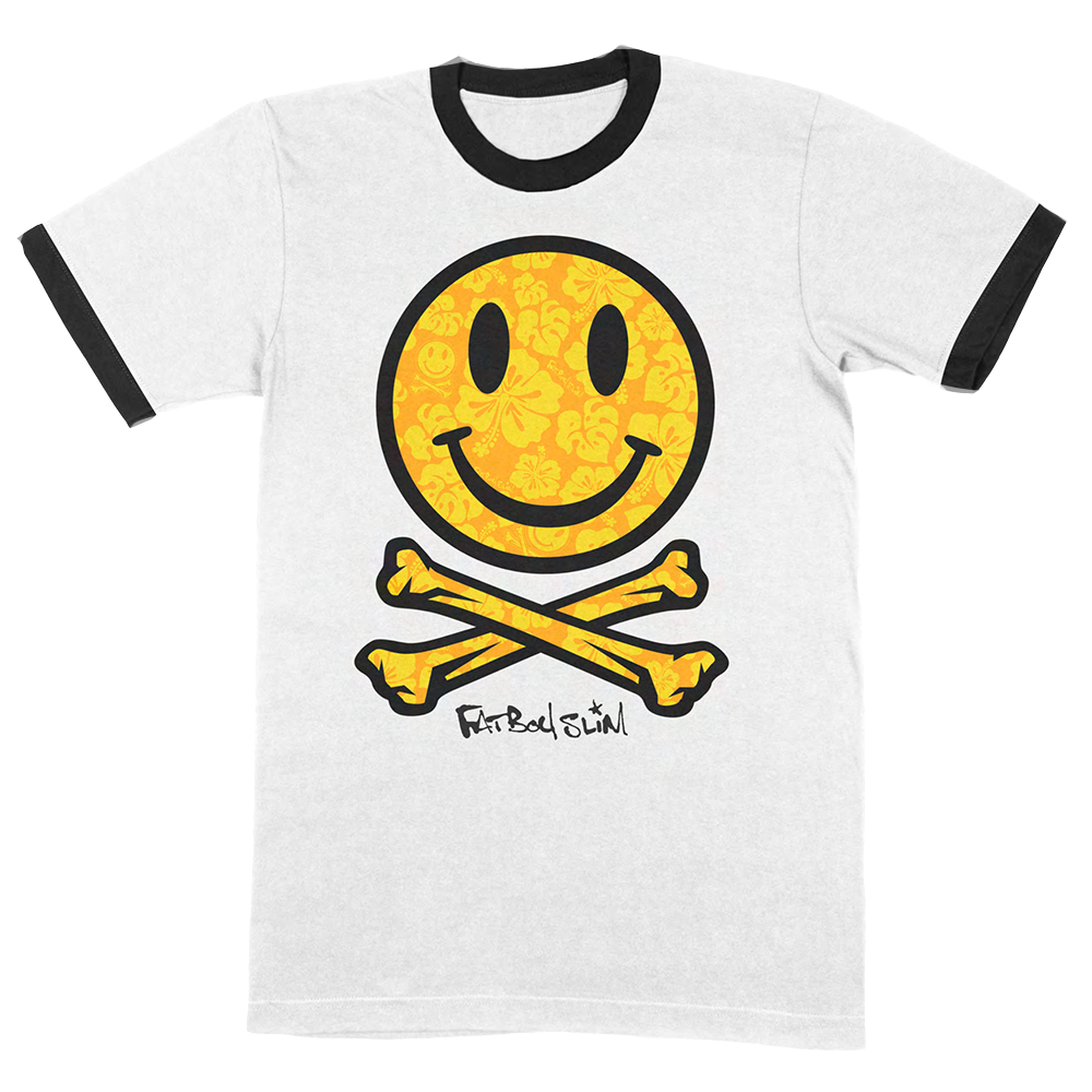 Fatboy Slim - WhiteBlack Hawaiian Smiley Ringer T-Shirt