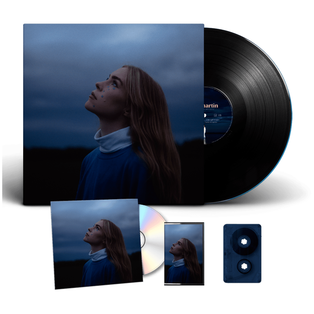late night thoughts lp, cd album & limited edition navy blue cassette by shy martin