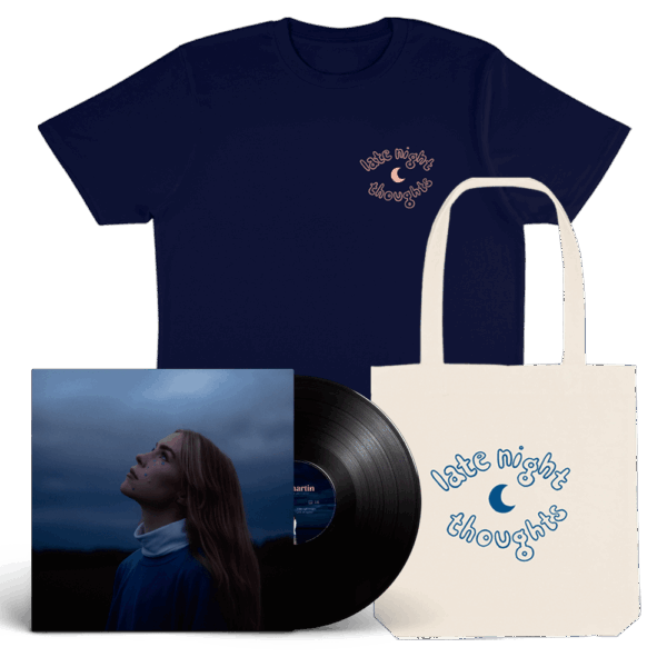 late night thoughts lp, t-shirt & natural tote bag - shy martin