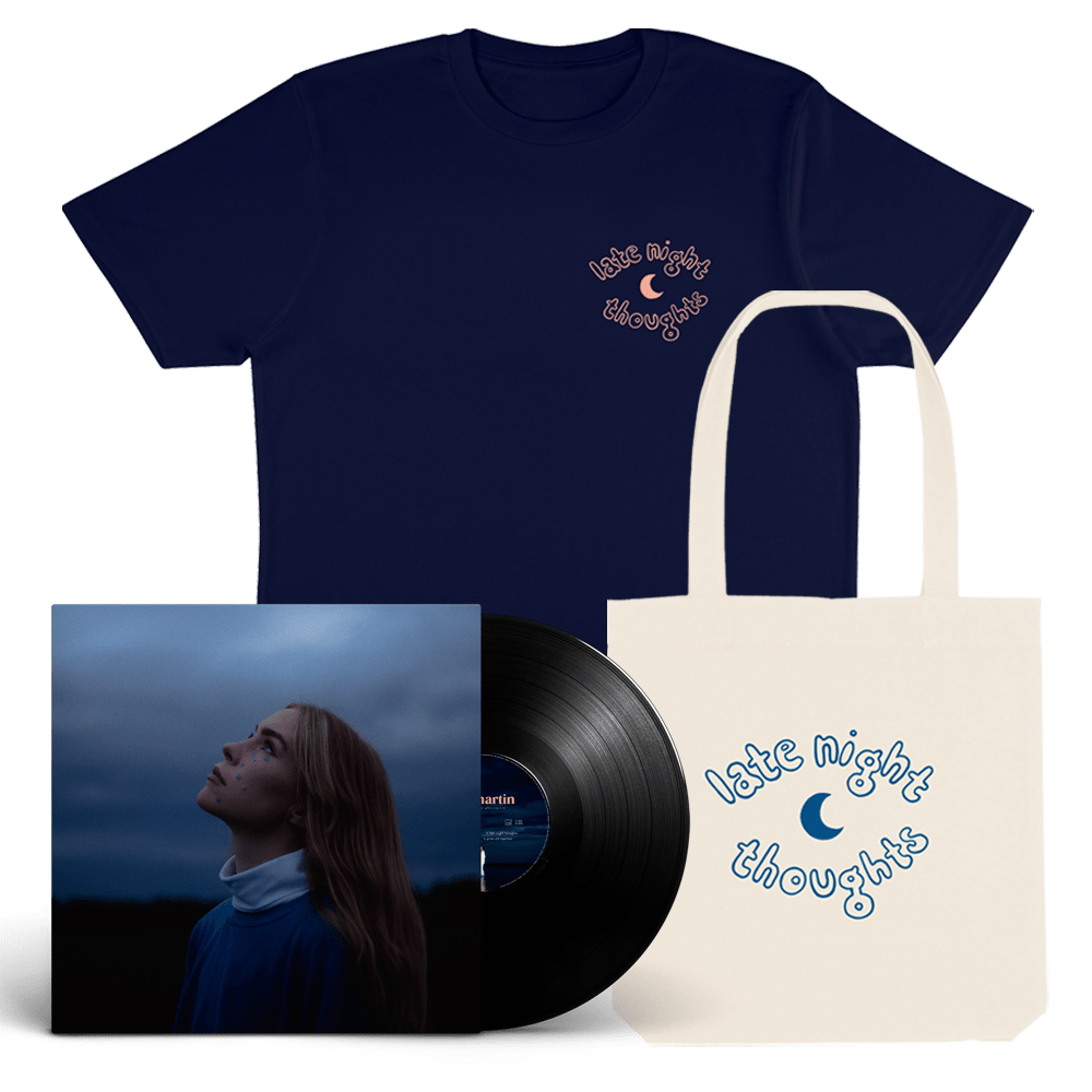 late night thoughts lp, t-shirt & natural tote bag by shy martin