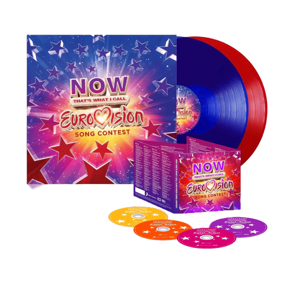 NOW That's What I Call Eurovision Song Translucent Red & Blue Double Vinyl + 4-Disc CD by Various Artists