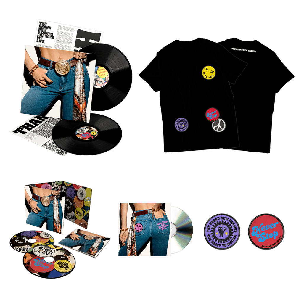 Never Stop... The Best Of Double Vinyl, 2CD Album, T-Shirt, Patch Set + Bonus CD by The Brand New Heavies