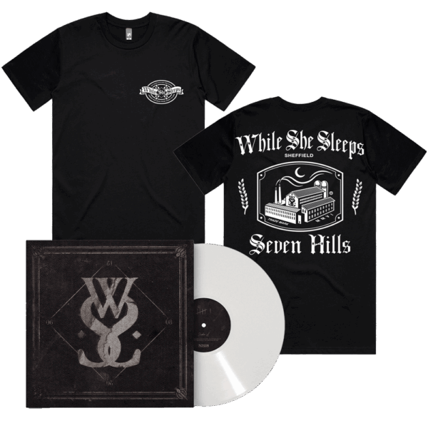 This Is The Six (10th Anniversary) White LP + Seven Hills T-Shirt - While She Sleeps