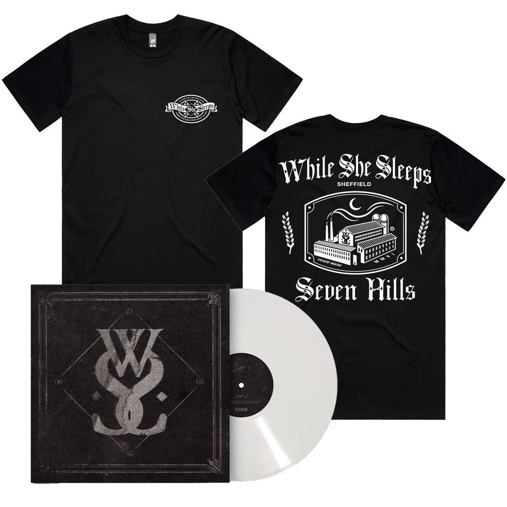 This Is The Six (10th Anniversary) White LP + Seven Hills T-Shirt by While She Sleeps
