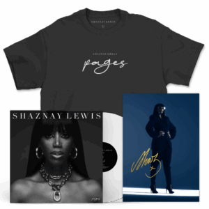 Pages White Vinyl + Pages T-Shirt Bundle (Inc Signed Print) by Shaznay Lewis