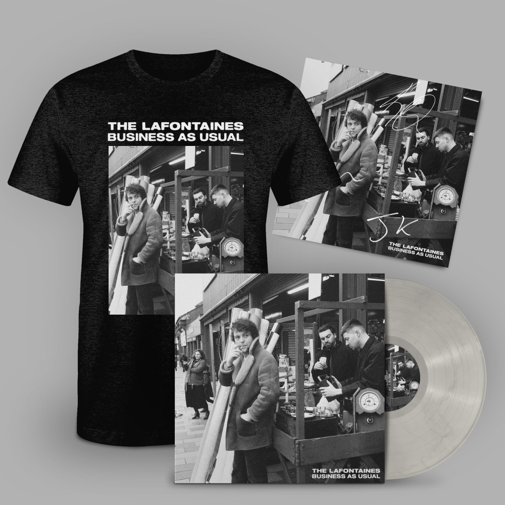 Business As Usual' Pearl White Vinyl, T-Shirt + Signed Print by The LaFontaines