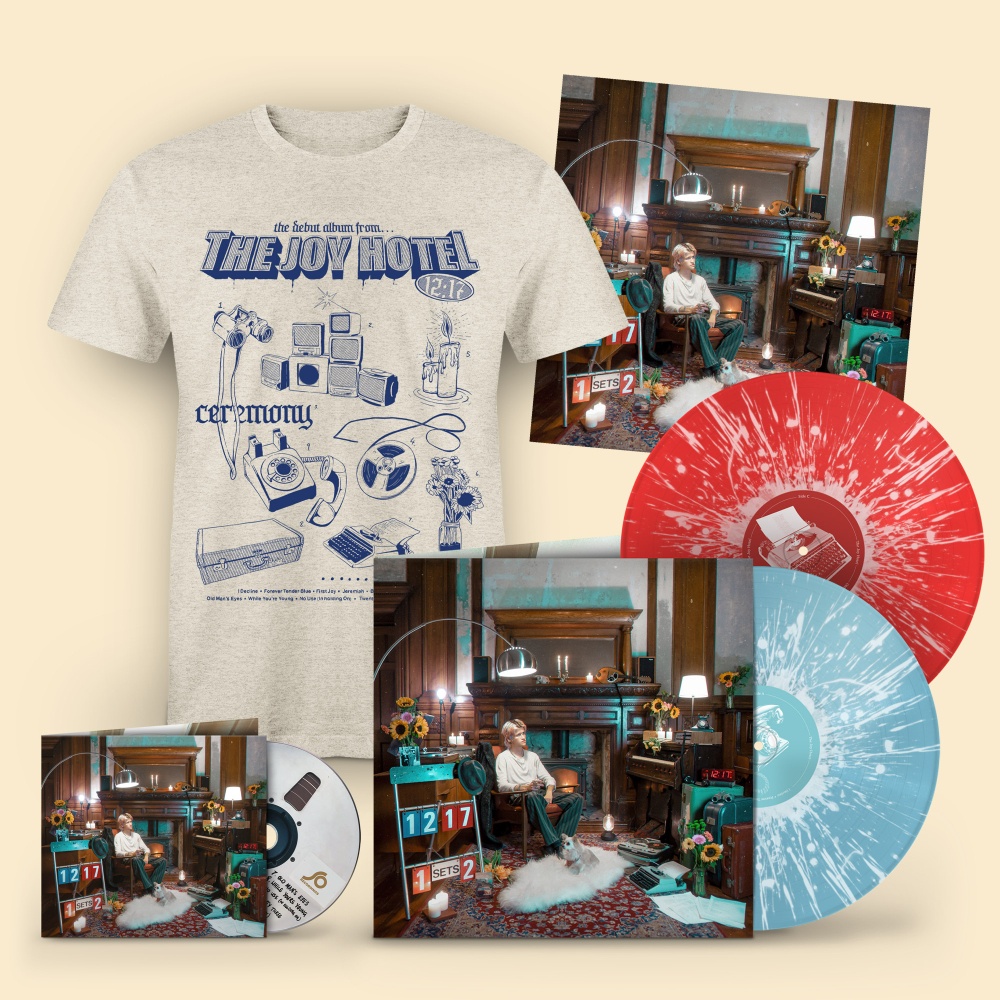 Ceremony' Blue/Red Double Vinyl with White Splatter + CD + 'Flash-Book' T-Shirt + Signed Print by The Joy Hotel