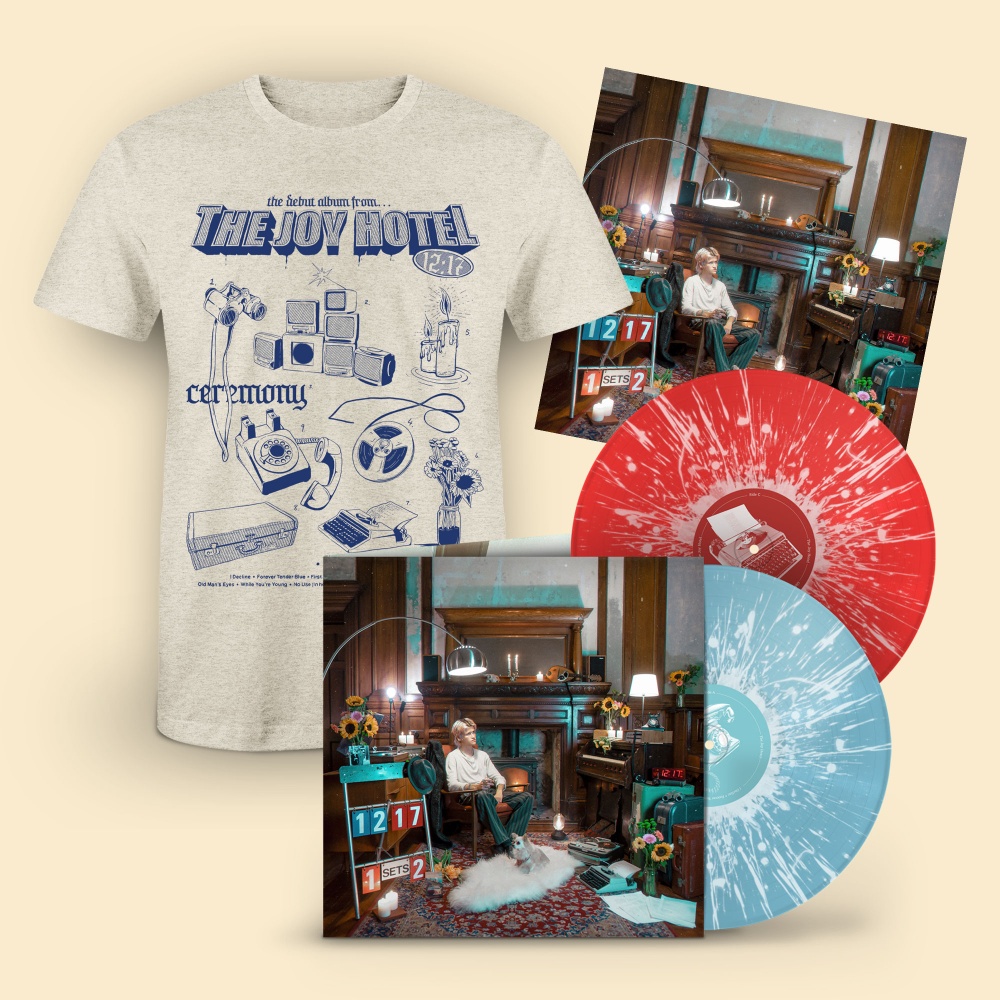 Ceremony' Blue/Red Double Vinyl with White Splatter + 'Flash-Book' T-Shirt + Signed Print by The Joy Hotel