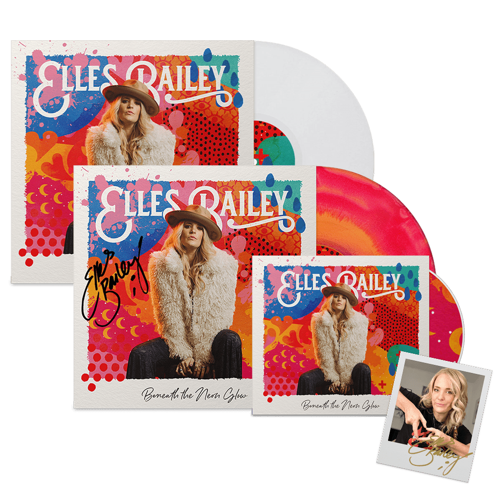 Beneath The Neon Glow CD + White Vinyl + Signed Red & Orange 'Fruit Salad' Sunburst Vinyl by Elles Bailey
