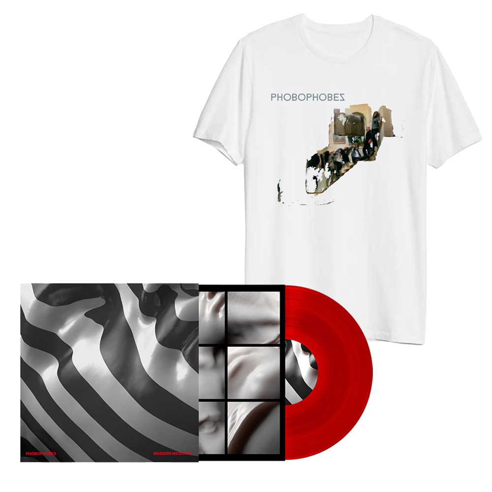Modern Medicine Red Vinyl + White T-Shirt by Phobophobes