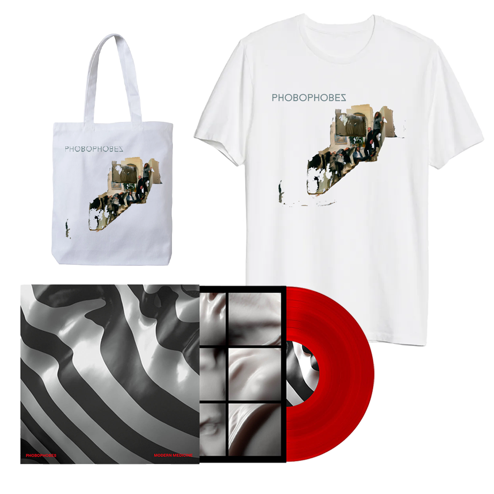 Modern Medicine Red Vinyl + White T-Shirt + Tote Bag by Phobophobes