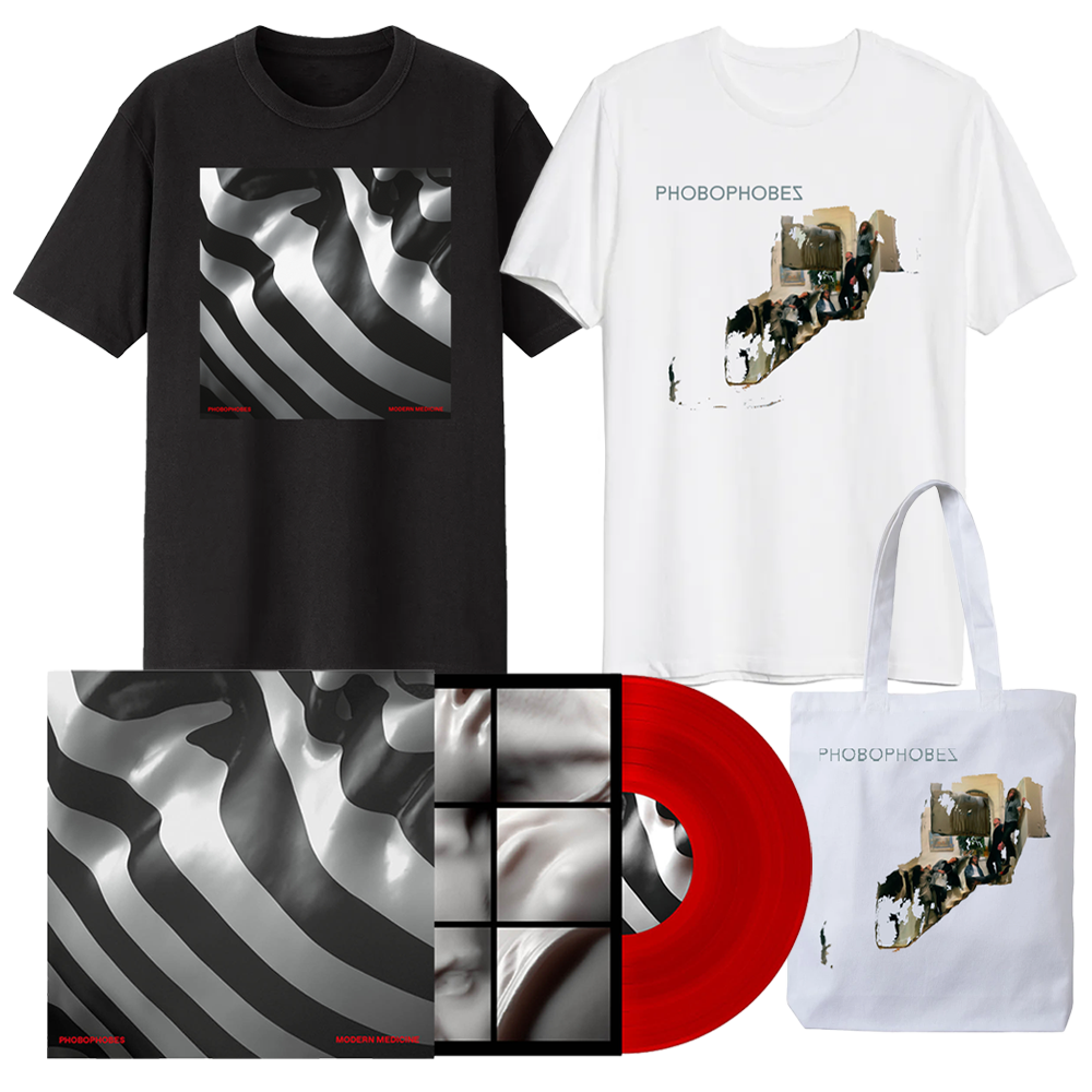 Modern Medicine Red Vinyl + Black T-Shirt + White T-Shirt + Tote Bag by Phobophobes