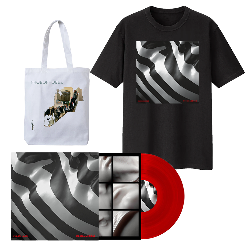 Modern Medicine Red Vinyl + Black T-Shirt + Tote Bag by Phobophobes