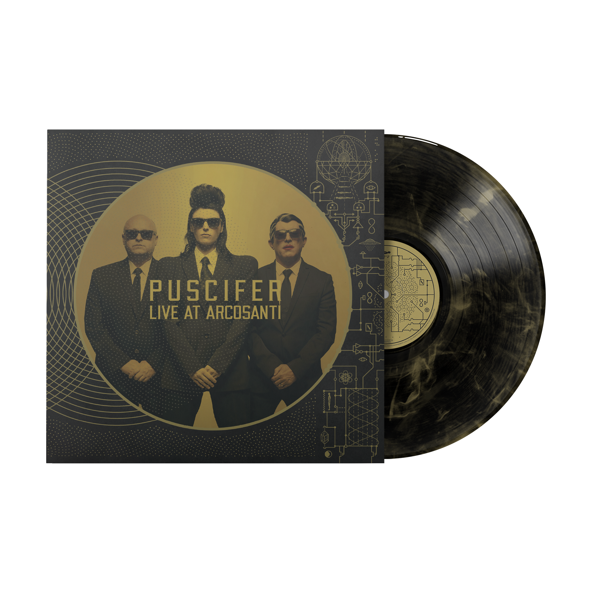 Existential Reckoning: Live At Arcosanti Black and Gold Swirl  Double Vinyl by Puscifer