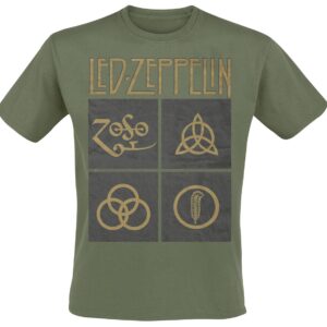 Led Zeppelin T-Shirt Green Symbols M to XXL for Men olive