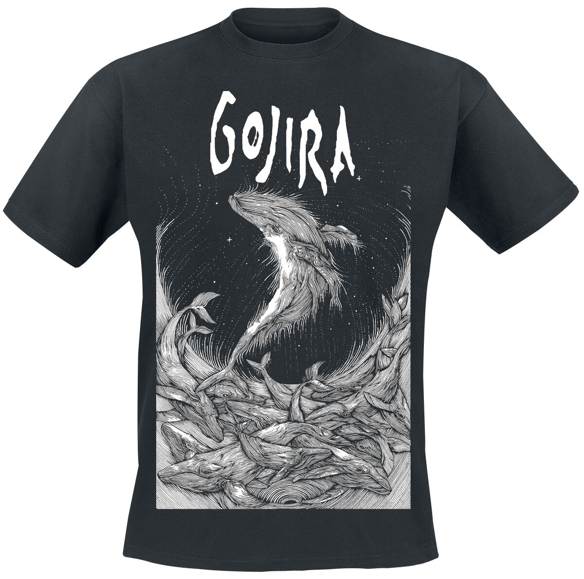 Gojira T-Shirt Woodblock Whales S to XXL for Men black