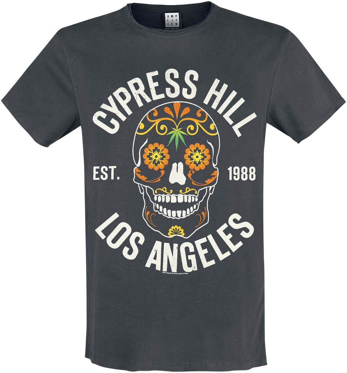 Cypress Hill T-Shirt Amplified Collection Floral Skull S to 3XL for Men charcoal