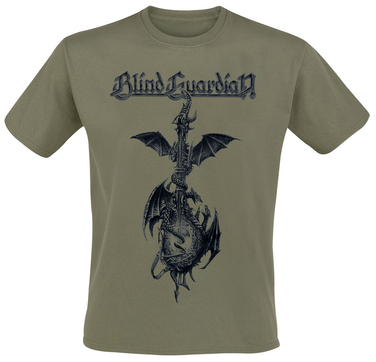 Blind Guardian T-Shirt Dragon Guitar S to XXL for Men olive
