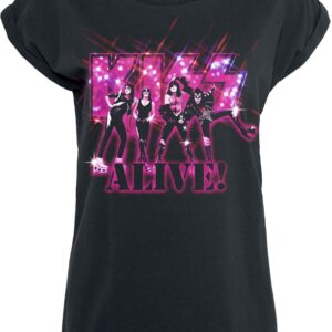 Kiss T-Shirt Alive Pink Glitter S to XL for Women black