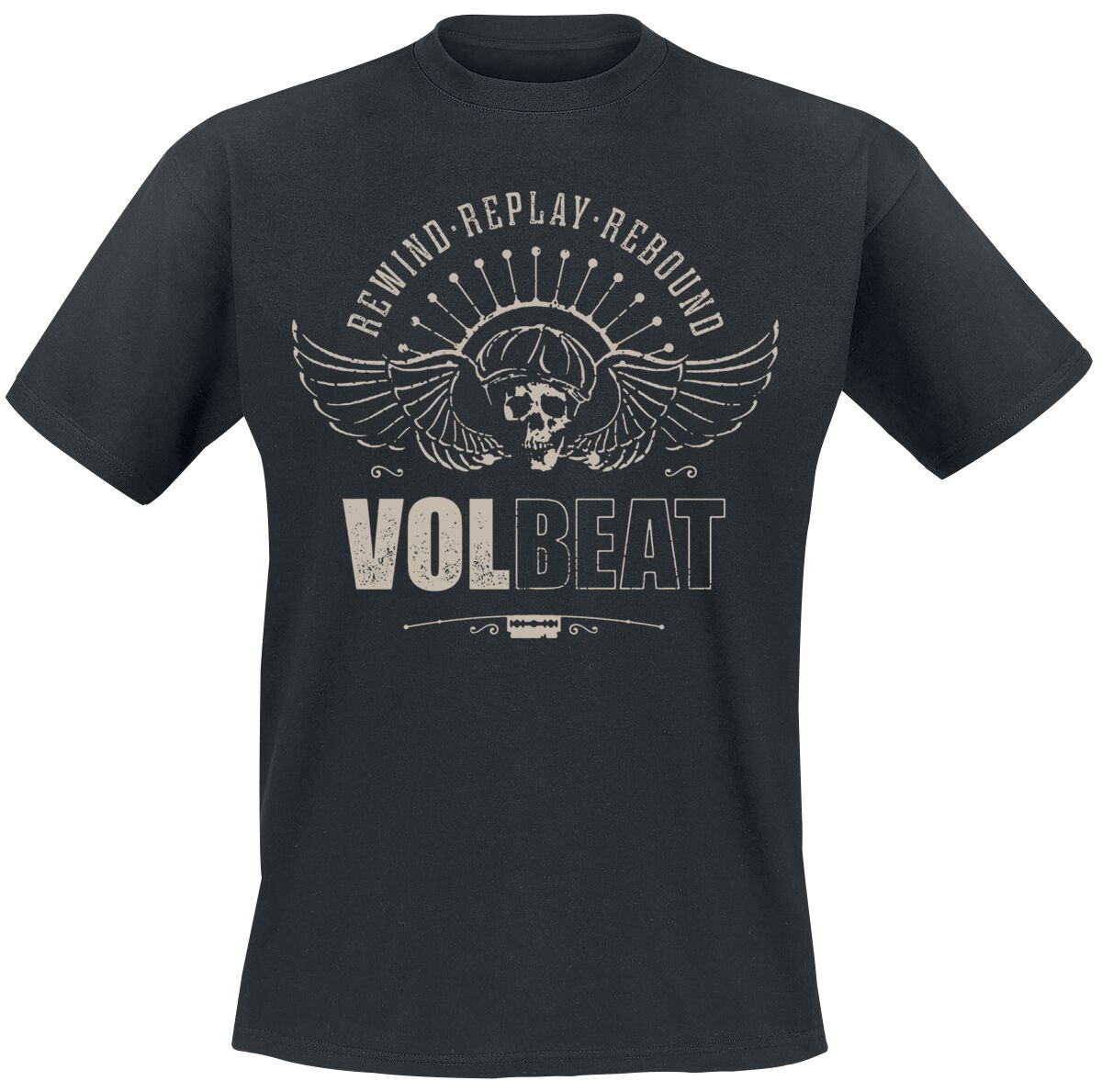 Volbeat T-Shirt Skullwing Rewind, Replay, Rebound S to 3XL for Men black