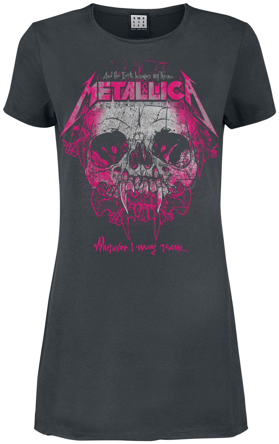 Metallica Mini Dress Amplified Collection Wherever I May Roam Pink Ink S to XXL for Women charcoal