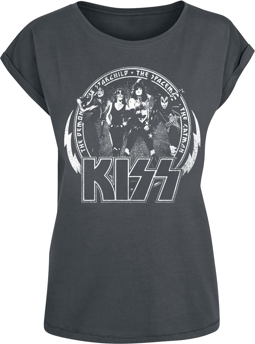 Kiss T-Shirt Vintage Circle M to L for Women charcoal