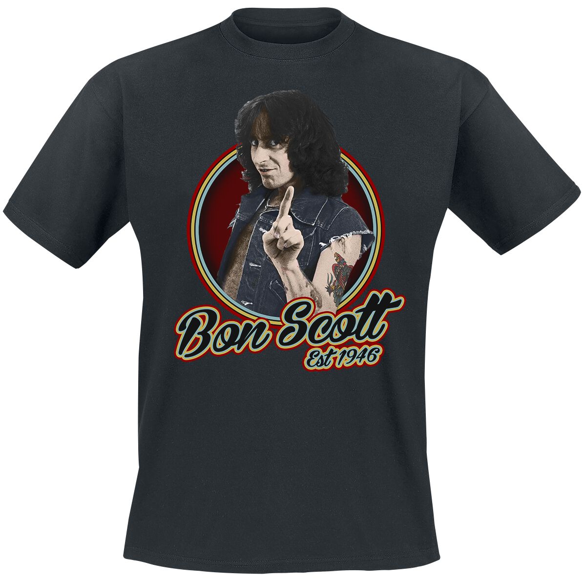 Bon Scott T-Shirt Retro Circle S to 3XL for Men black