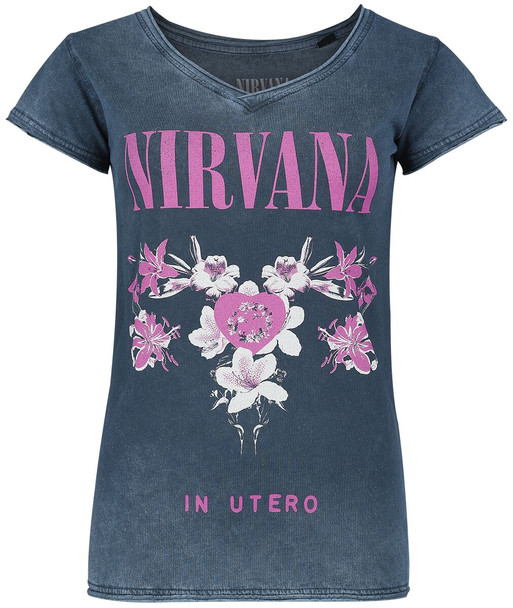 Nirvana T-Shirt Flowers S to XXL for Women navy