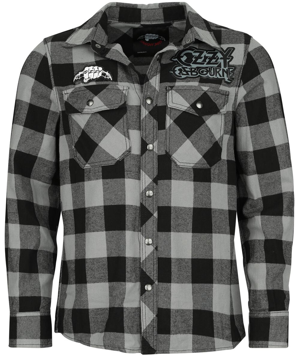 Ozzy Osbourne Longsleeve Check Shirt M to 3XL for Men black-grey
