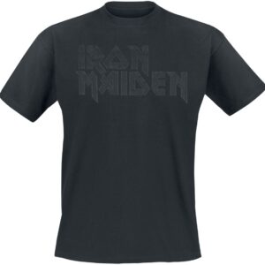 Iron Maiden T-Shirt Black On Black Logo Stacked S to 4XL for Men black