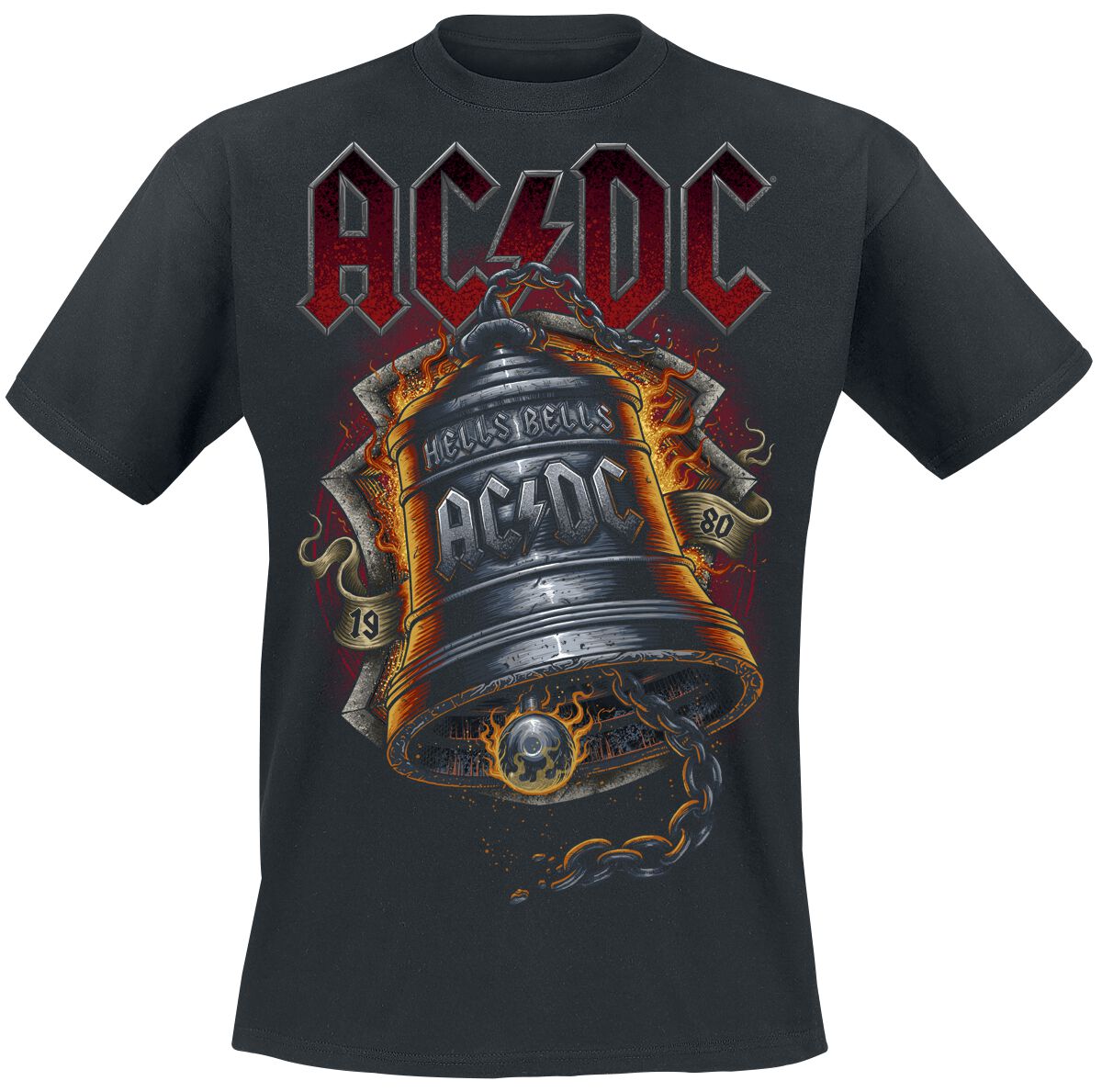 AC/DC T-Shirt Hells Bells Flames S to 5XL for Men black