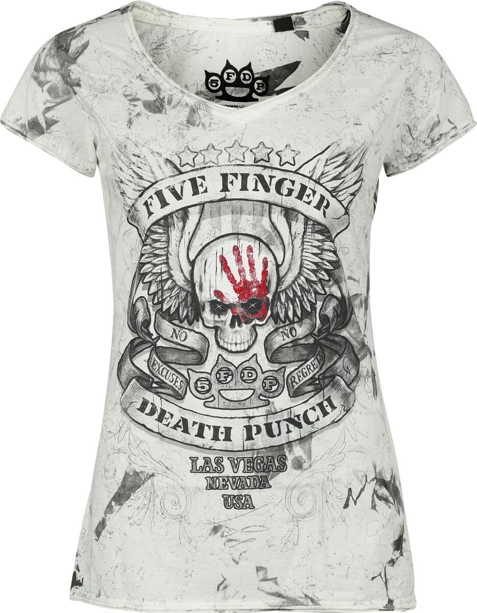 Five Finger Death Punch T-Shirt Skull S to 4XL for Women white-grey