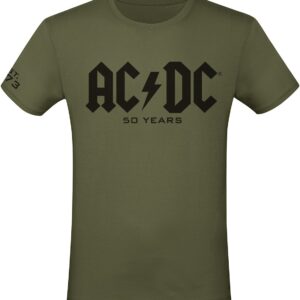 AC/DC T-Shirt 50 Years Logo S to 3XL for Men olive