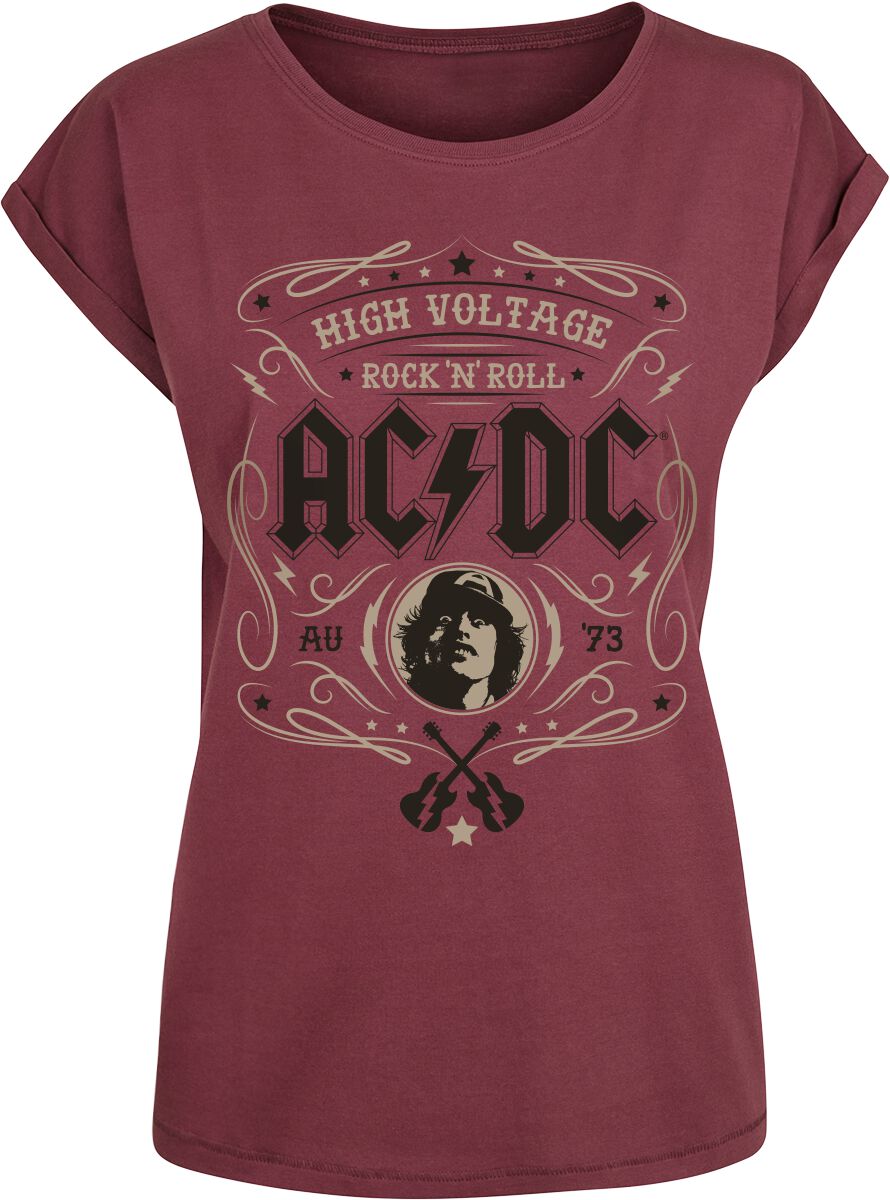 AC/DC T-Shirt High Voltage Rock 'N' Roll S to XXL for Women burgundy