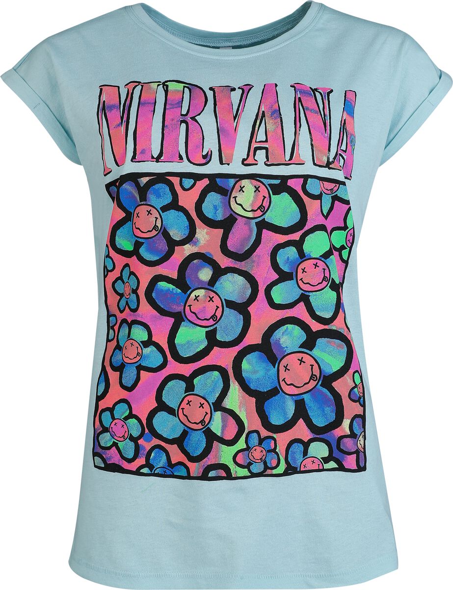 Nirvana T-Shirt Coloured Flowers S to XXL for Women blue
