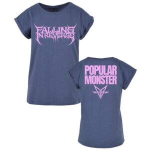 Falling In Reverse T-Shirt Popular Monster Text S to XL for Women blue