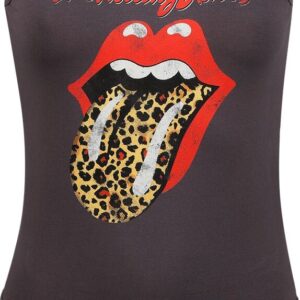 The Rolling Stones Body Amplified Collection Leopard Print Tongue XS to XL for Women charcoal