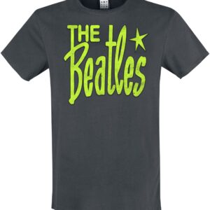 The Beatles T-Shirt Amplified Collection Retro Logo Neon Green S to XXL for Men charcoal