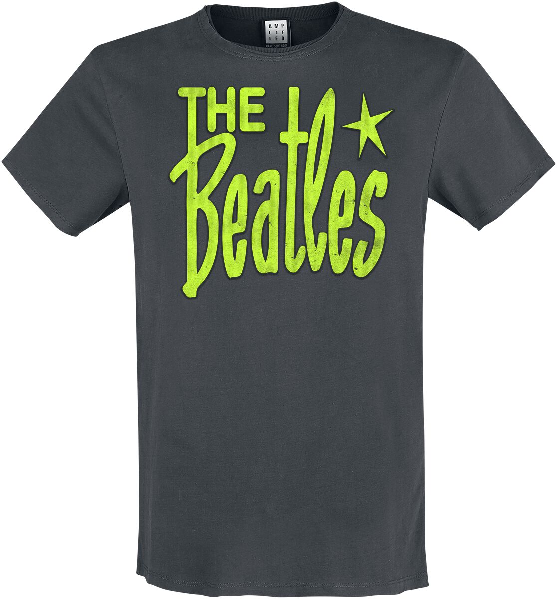 The Beatles T-Shirt Amplified Collection Retro Logo Neon Green S to XXL for Men charcoal