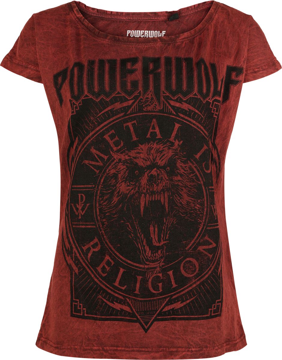 Powerwolf T-Shirt Metal Circle S to 4XL for Women red