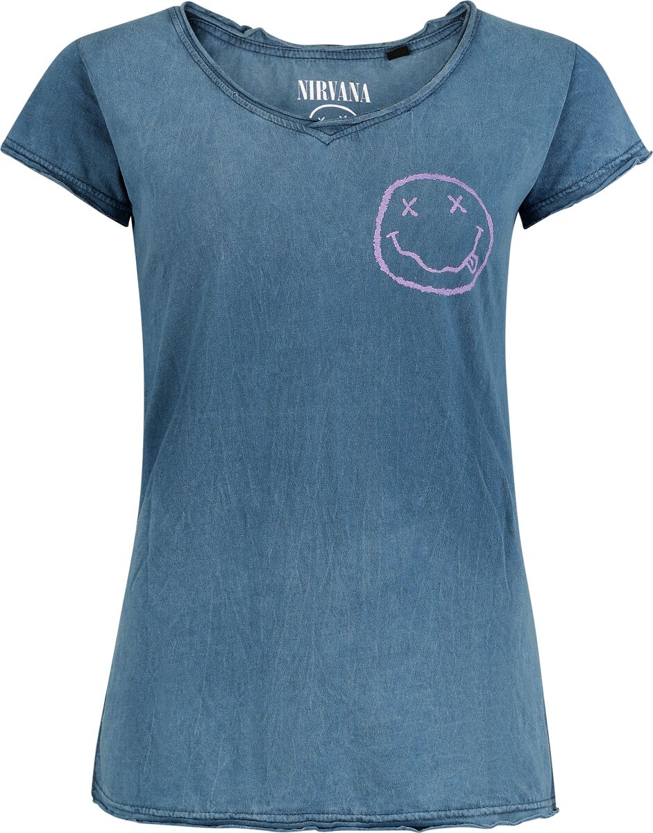Nirvana T-Shirt Smile Logo S to 3XL for Women blue