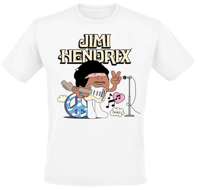 Jimi Hendrix T-Shirt Peace Cartoon S to 4XL for Men white