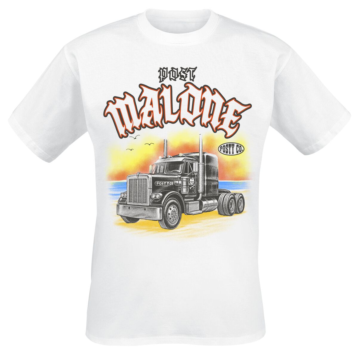 Post Malone T-Shirt Sunset Truck S to 3XL for Men white