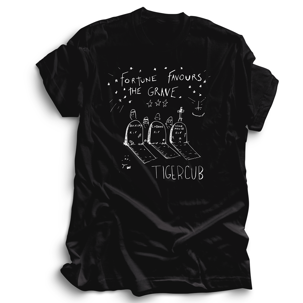 Fortune Favours The Grave White/Black T-Shirt by Tigercub