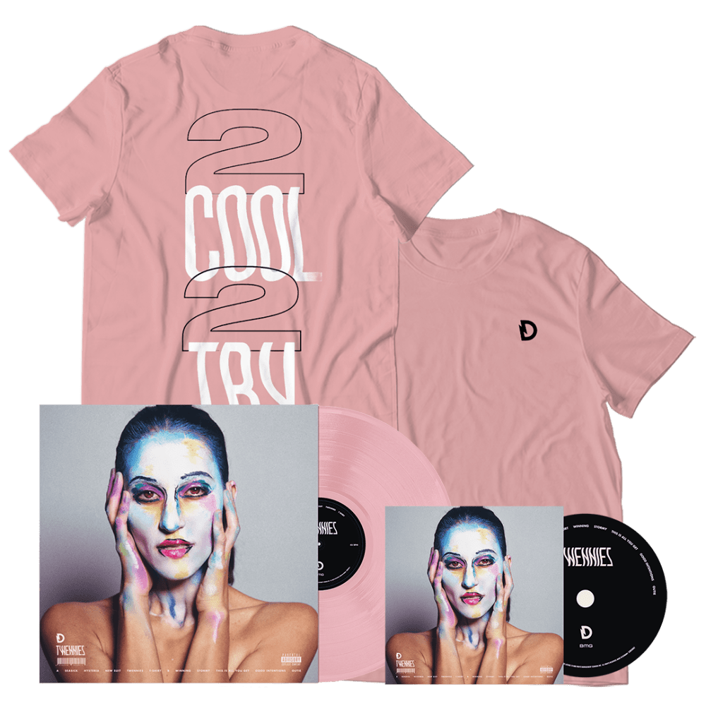 TWENNIES BABY PINK COLOUR VINYL (W/ SIGNED POSTER) + CD + "2 COOL 2 TRY"" T-SHIRT BUNDLE" by Dragonette